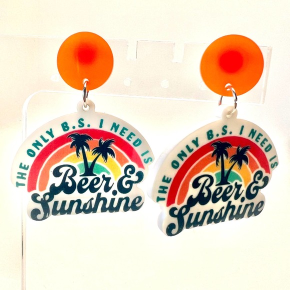 Beer & Sunshine Earrings - Beach Earrings - Vacation Earrings - Beer Earrings - Picture 1 of 7